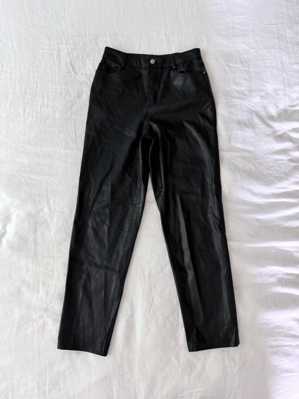 Zara Black Faux Leather High-Waist Slim Jeans